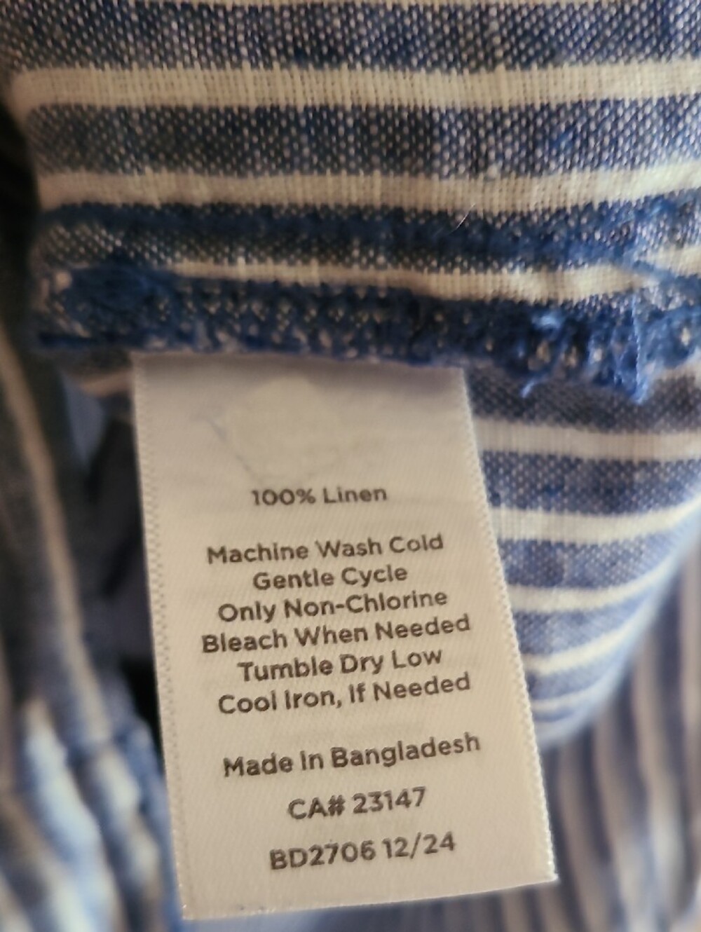 Talbots Petite Drop Waist 100% Linen Stripe Shirt Dress Blue White - Picture 14 of 17